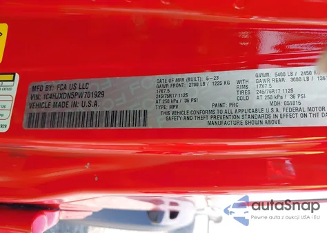 2023 Jeep Wrangler 4-Door Sport S 4X4 z USA, uszkodzony, nr VIN 1C4HJXDN5PW701929